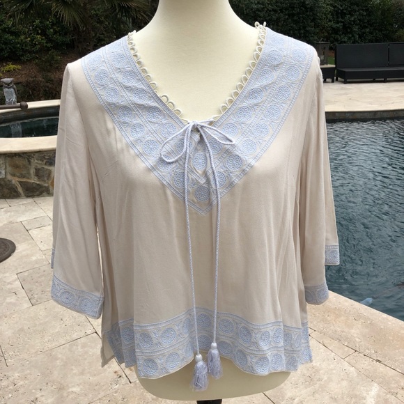 Soieblu Tops - Soieblu Embroidered Top with Tassels